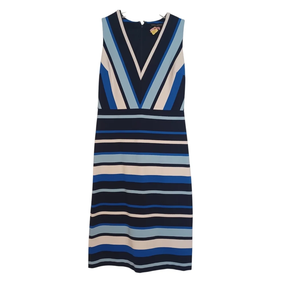 Banana Republic Ponte Blue Stripe Sheath Dress Women's Sz 6 - Picture 2 of 8